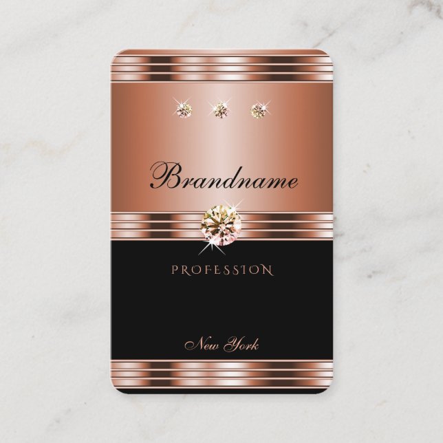 Tarjeta De Visita Elegante oro negro Rosa con diamantes de lujo (Anverso)