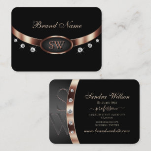 Tarjeta De Visita Elegante oro negro Rosa con diamantes y monograma