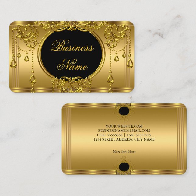 Tarjeta De Visita Elegante oro real y negro (Anverso / Reverso)