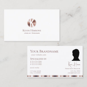 Tarjeta De Visita Elegante oro rosa blanco con monograma y foto