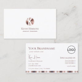 Tarjeta De Visita Elegante Oro rosa Blanco con Monograma y Logo