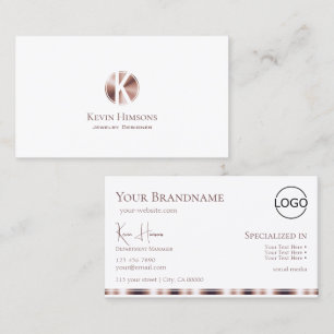 Tarjeta De Visita Elegante Oro rosa Blanco con Monograma y Logo