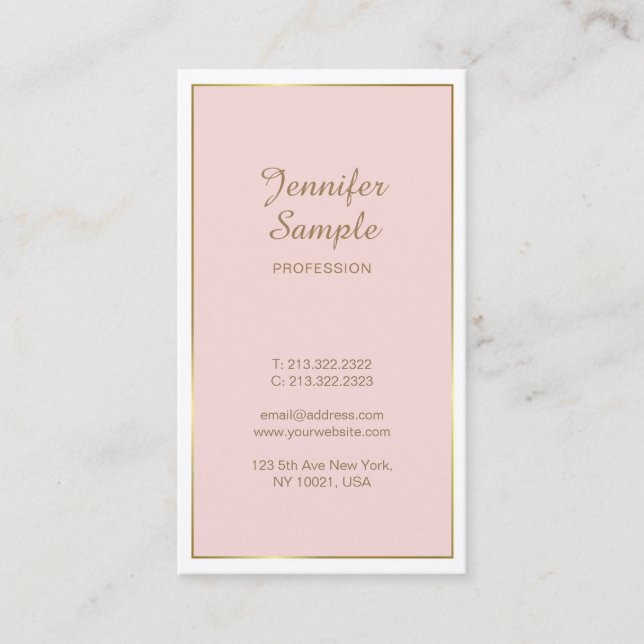 Tarjeta De Visita Elegante Oro Rosa Blanco Moderno Trendy Lujo (Anverso)
