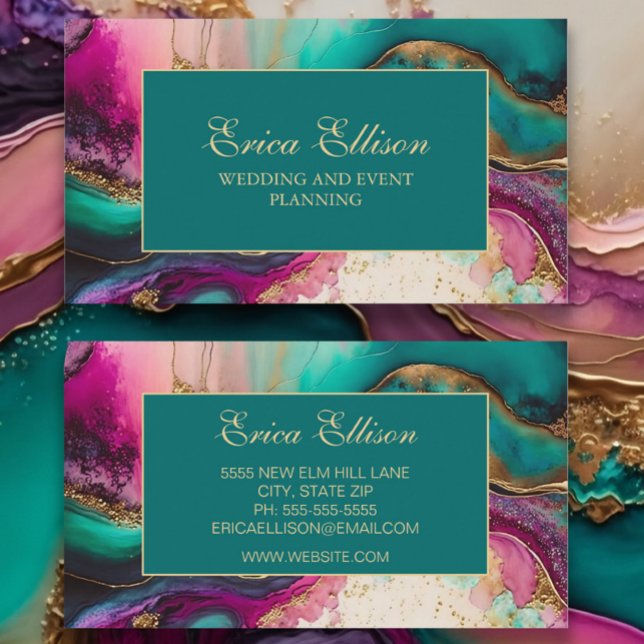 Tarjeta De Visita Elegante oro Verde azulado rosado morado mareado (Subido por el creador)
