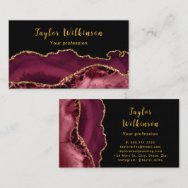 Tarjeta De Visita Elegante oro y Agato Rojo Borgoña