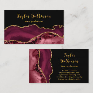 Tarjeta De Visita Elegante oro y Agato Rojo Borgoña