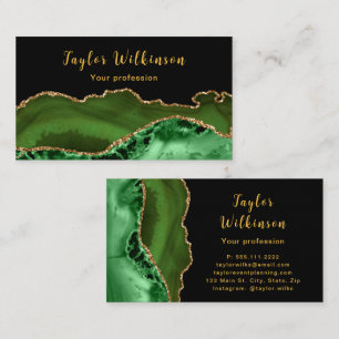 Tarjeta De Visita Elegante oro y oscuro agato verde