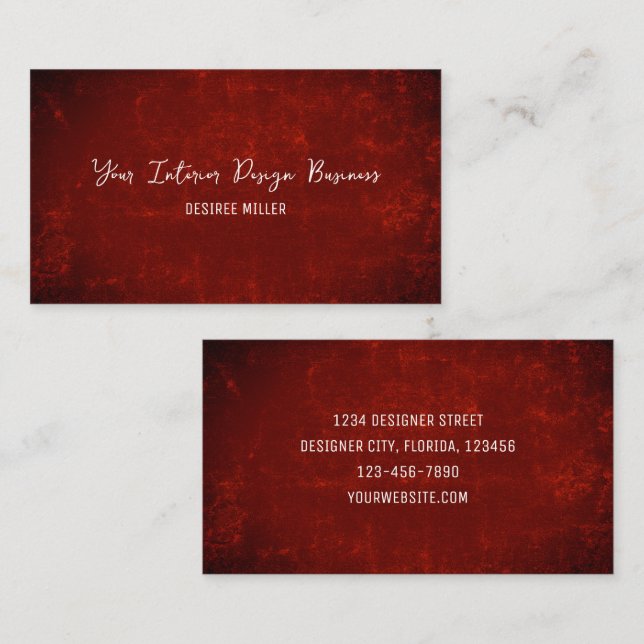 Tarjeta De Visita Elegante País de Textura Roja Oscura Rústica (Anverso / Reverso)