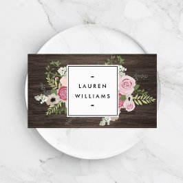 Tarjeta De Visita Elegante país francés con rosas rosas rosas rosada