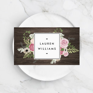 Tarjeta De Visita Elegante país francés con rosas rosas rosas rosada