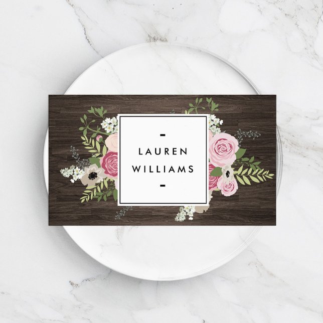 Tarjeta De Visita Elegante país francés con rosas rosas rosas rosada (Subido por el creador)