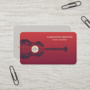 Tarjeta De Visita Elegante paisaje de sombra de lago con guitarra Mú