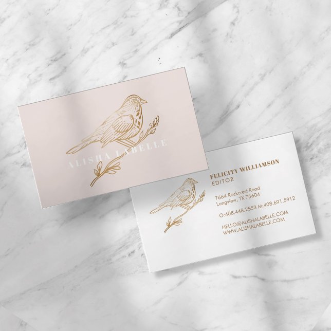 Tarjeta De Visita Elegante pájaro Rubor pálido rosa y dorado (Subido por el creador)