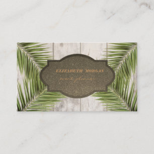Tarjeta De Visita Elegante Palm Leaves Profesionales, Textura De Mad