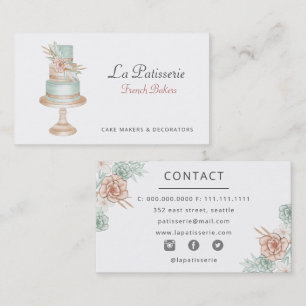 Tarjeta De Visita Elegante panadería de Boda floral de coral