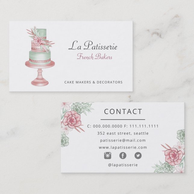 Tarjeta De Visita Elegante panadería de Boda floral de Rubor (Anverso / Reverso)