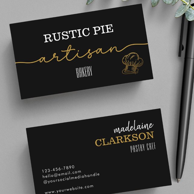 Tarjeta De Visita Elegante Panadería de Chef Black White Gold (Subido por el creador)