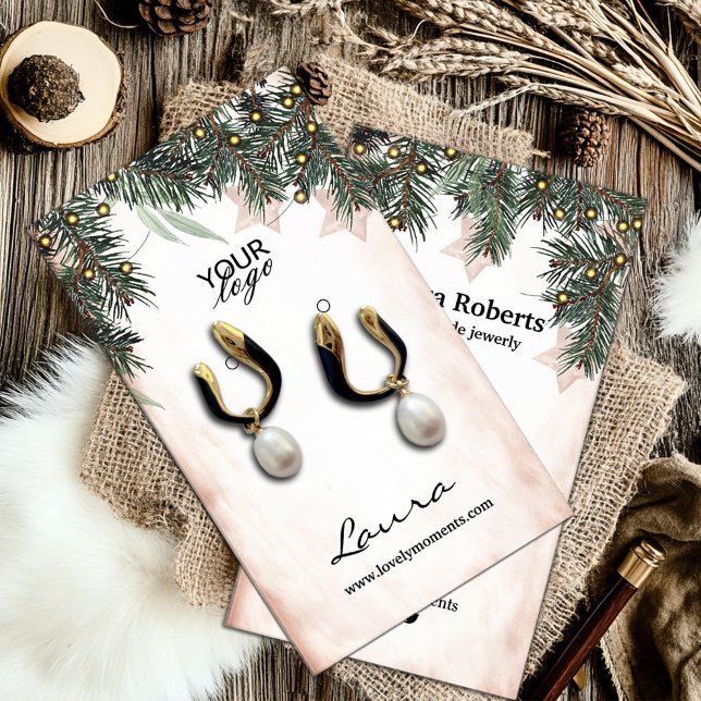 Tarjeta De Visita Elegante pantalla de anclaje de pino (Elegant Pine Earring Display Business Card #zazzlemade #pinetree #christmas #holiday #festivalpinetr)