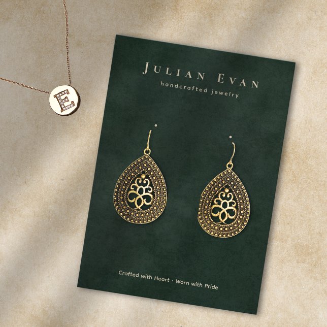 Tarjeta De Visita Elegante pantalla de embutido verde esmeralda (Elegant Emerald Green Jewelry Earring Display Business Card)