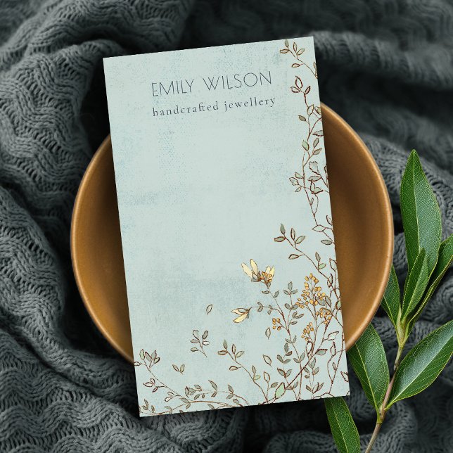 Tarjeta De Visita Elegante pantalla de joyas Dusky Floral Aqua Blank (Subido por el creador)