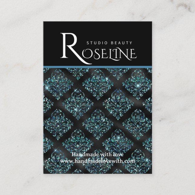 Tarjeta De Visita Elegante pantalla de joyería geométrica en azul y  (Anverso)