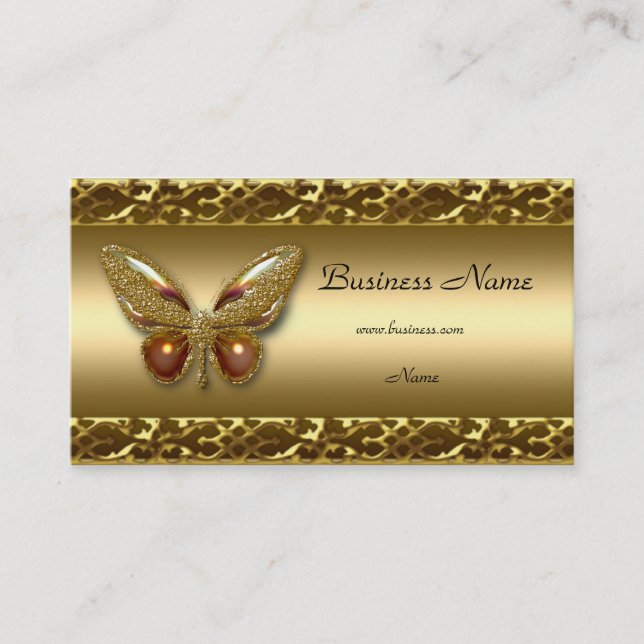 Tarjeta de visita elegante para mariposa Gold Trim (Anverso)