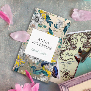 Tarjeta De Visita Elegante Pasión Flores Plateadas Gris Square Beaut