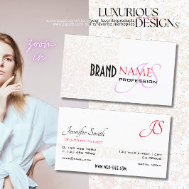 Tarjeta De Visita Elegante Pastel Blanco Morado Glitter Stars Monogr