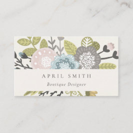 Tarjeta De Visita Elegante Pastel Boho Rubor Blue Green Leafy Floral