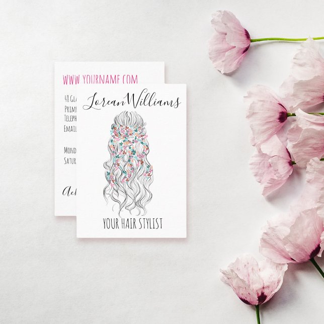 Tarjeta De Visita Elegante Pastel Bride Wavy Hair Estilo Floral (Subido por el creador)