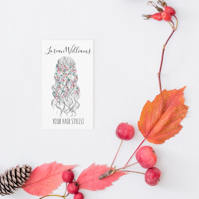 Tarjeta De Visita Elegante Pastel Bride Wavy Hair Estilo Floral (Subido por el creador)