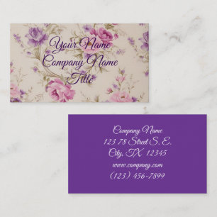 Tarjeta De Visita Elegante Pastel de flores rosadas y moradas de jar