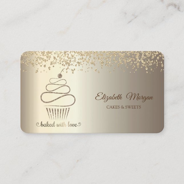 Tarjeta De Visita Elegante pastel de oro Purpurina de Moda, dulces,  (Anverso)