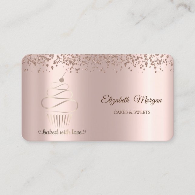 Tarjeta De Visita Elegante pastel de oro Rosa, dulces (Anverso)
