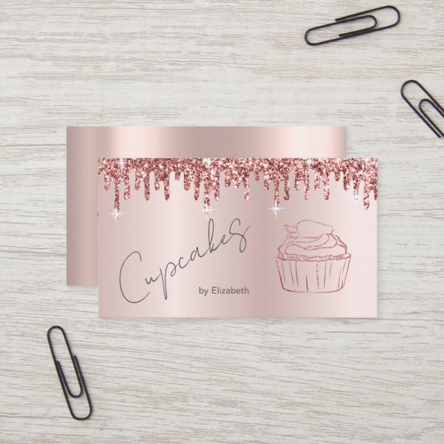 Tarjeta De Visita Elegante pastel de Purpurina Rosa de Oro (Anverso/Reverso In Situ)