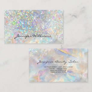 Tarjeta De Visita Elegante Pastel Holográfico Brillante Mármol