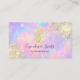 Tarjeta De Visita Elegante pastel Holográfico Faux Gold Sweets