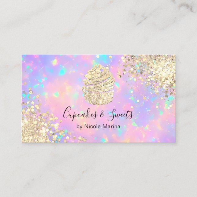Tarjeta De Visita Elegante pastel Holográfico Faux Gold Sweets (Anverso)