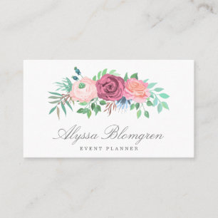 Tarjeta De Visita Elegante Pastel Pink Floral Garland
