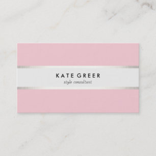 Tarjeta De Visita Elegante Pastel Pink Silver Striped Profesional