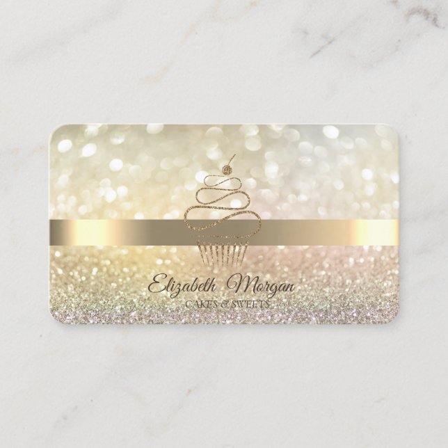 Tarjeta De Visita Elegante pastel Purpurina Bokeh Gold (Anverso)