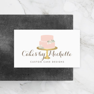 Tarjeta De Visita Elegante pastel rosa con decoración de pasteles fl
