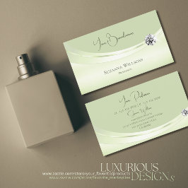 Tarjeta De Visita Elegante Pastel Sage Green con brillantes diamante