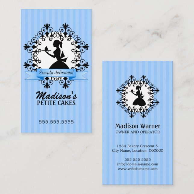 Tarjeta De Visita Elegante Pastel Silueta Señora Azul (Anverso / Reverso)