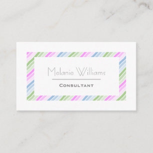 Tarjeta De Visita Elegante Pastel Stripes White Border Profesional