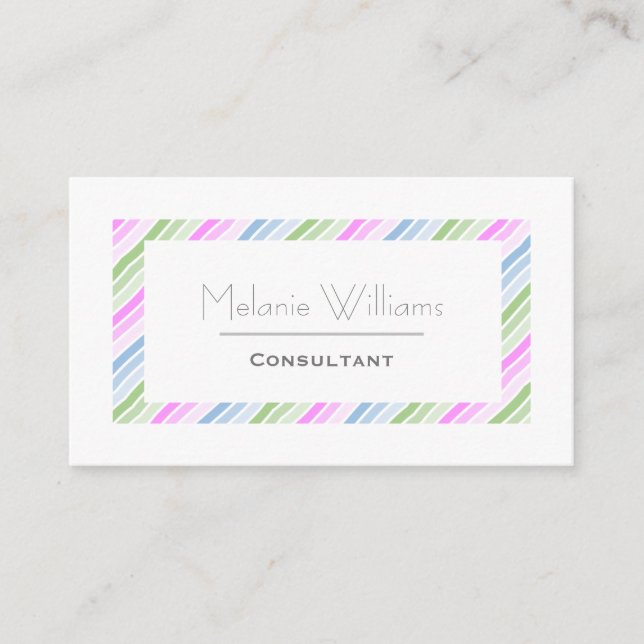 Tarjeta De Visita Elegante Pastel Stripes White Border Profesional (Anverso)