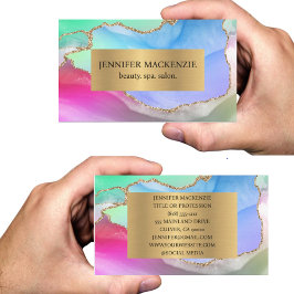 Tarjeta De Visita Elegante Pastel Unicorn Gold Agate Luxury