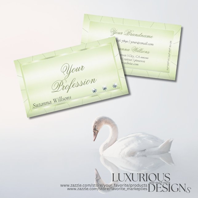 Tarjeta De Visita Elegante Pastel Verde con Diamantes Profesional (Subido por el creador)