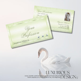 Tarjeta De Visita Elegante Pastel Verde con diamantes y Moda de foto