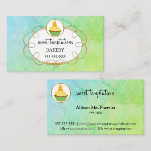 Tarjeta De Visita Elegante pastel y panadería de pergamino de oro